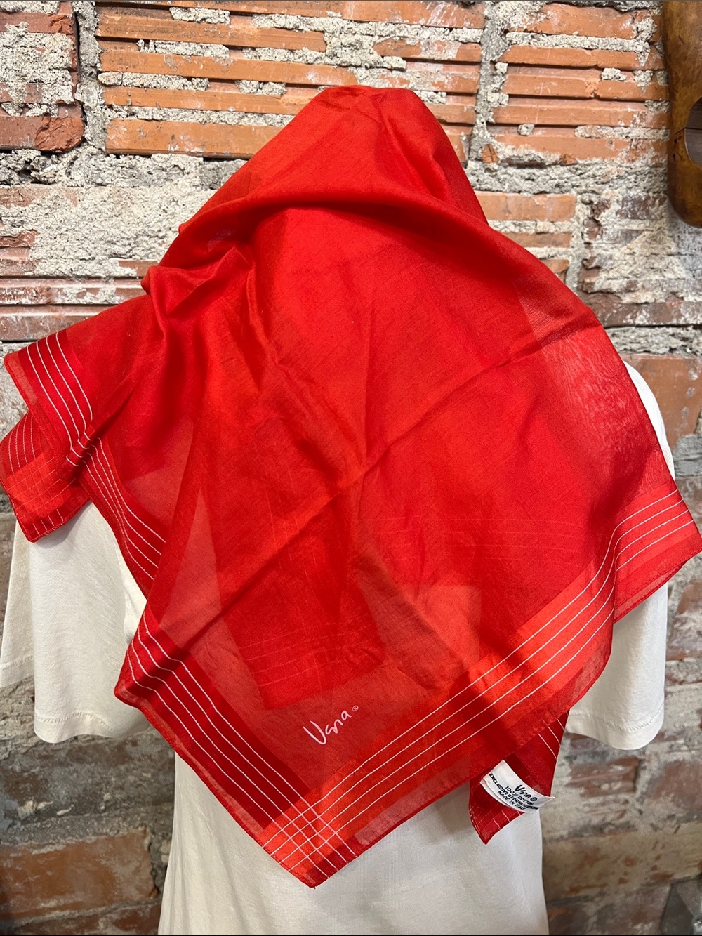 Vintage Vera Neumann Red 100% Cotton 1960’s made in Italy Sq red Cotton Scarf
